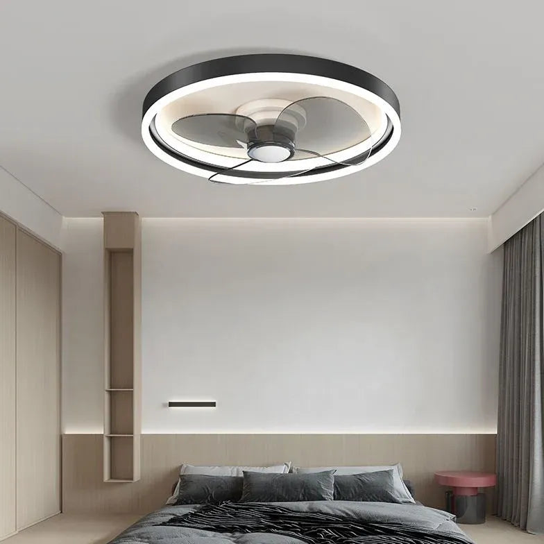 Round Modern Black Bedroom Fan Light