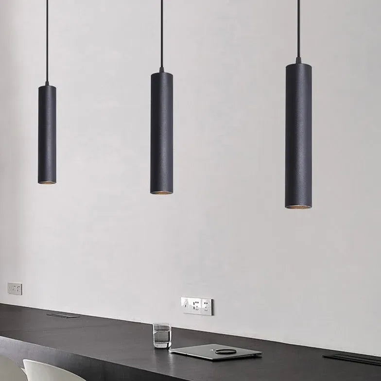 Slender Tubular Shape Modern Black Pendant Light