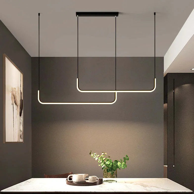 Curved U-Shaped Black Metal LED Pendant Light