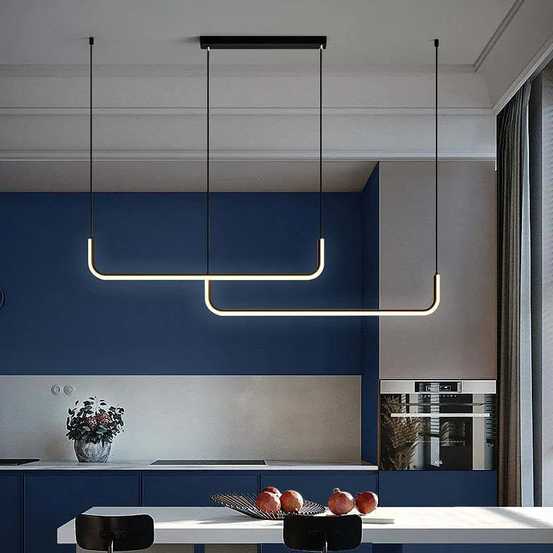 Curved U-Shaped Black Metal LED Pendant Light