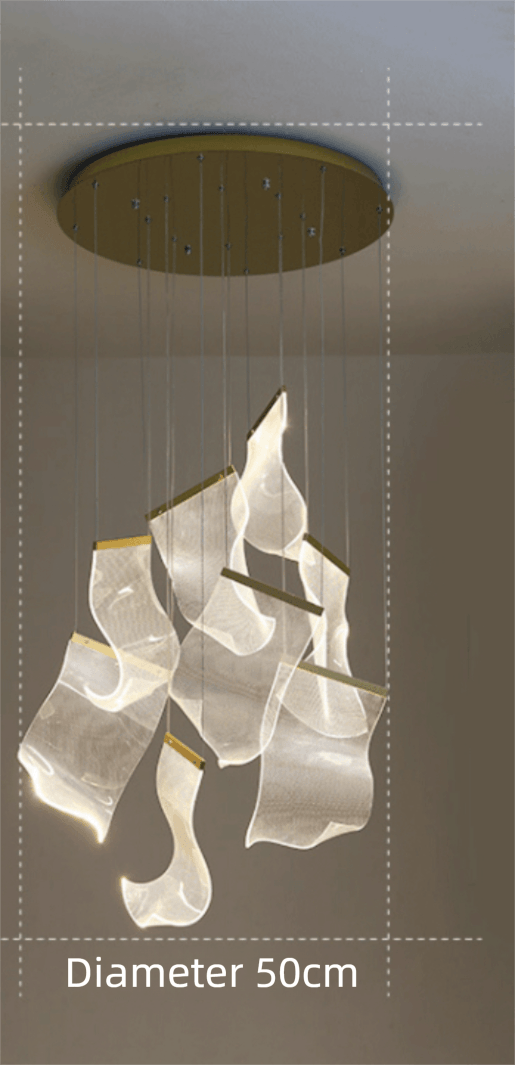 Modern Rotating Staircase Chandelier in a Living Room