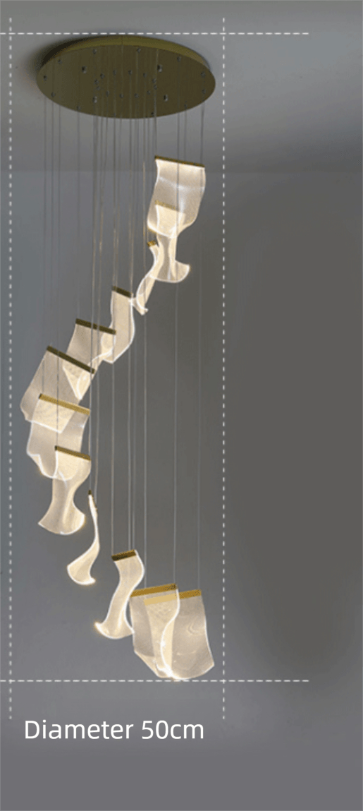 Modern Rotating Staircase Chandelier in a Living Room