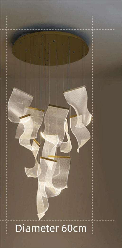 Modern Rotating Staircase Chandelier in a Living Room