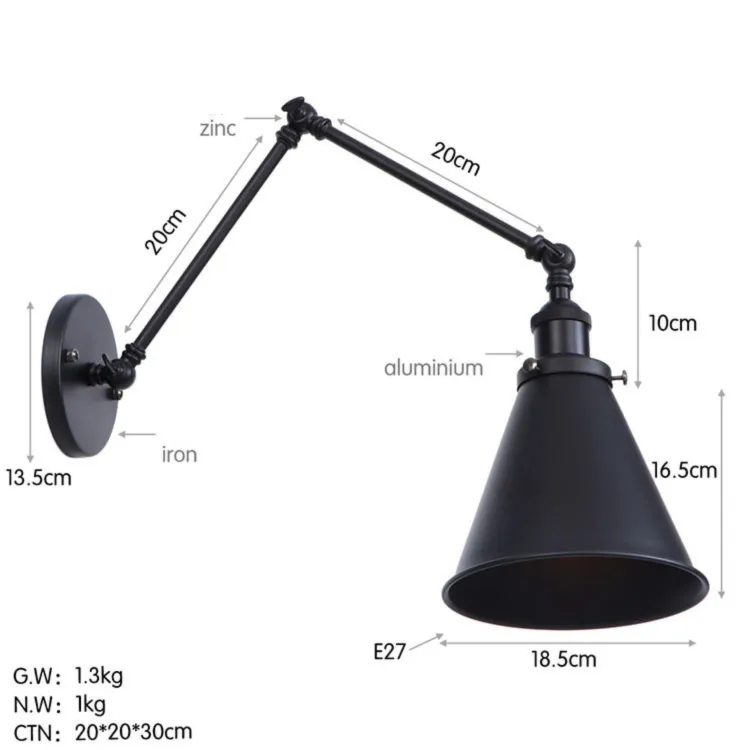 Industrial Adjustable Iron Wall Light