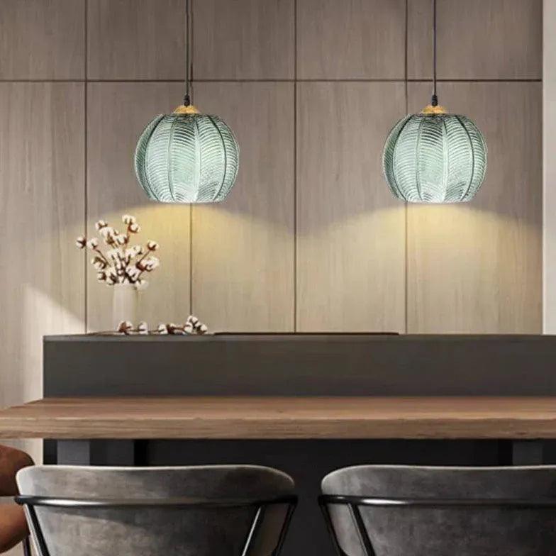 Engraved Pattern Green Glass Vintage Pendant Light - Clowas