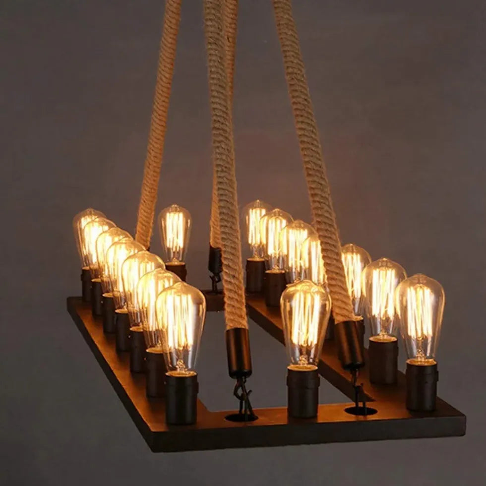 Square Multi-Bulb Rope Industrial Pendant Light