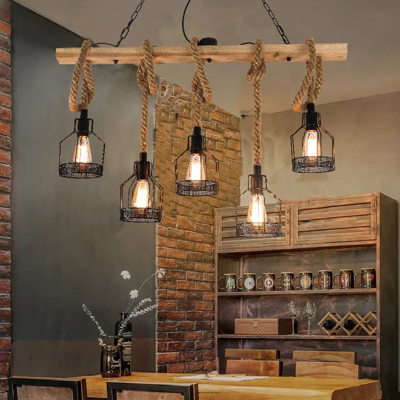 Multi-Bulb Rope Linear Restaurant Pendant Light