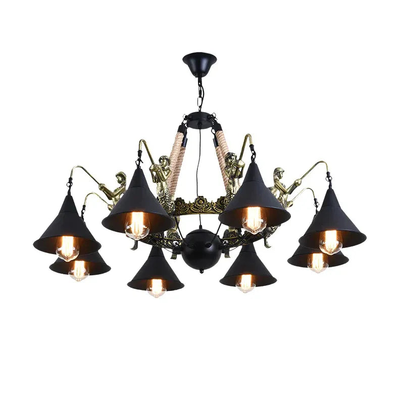 Natural Funnel Black Vintage Chandelier