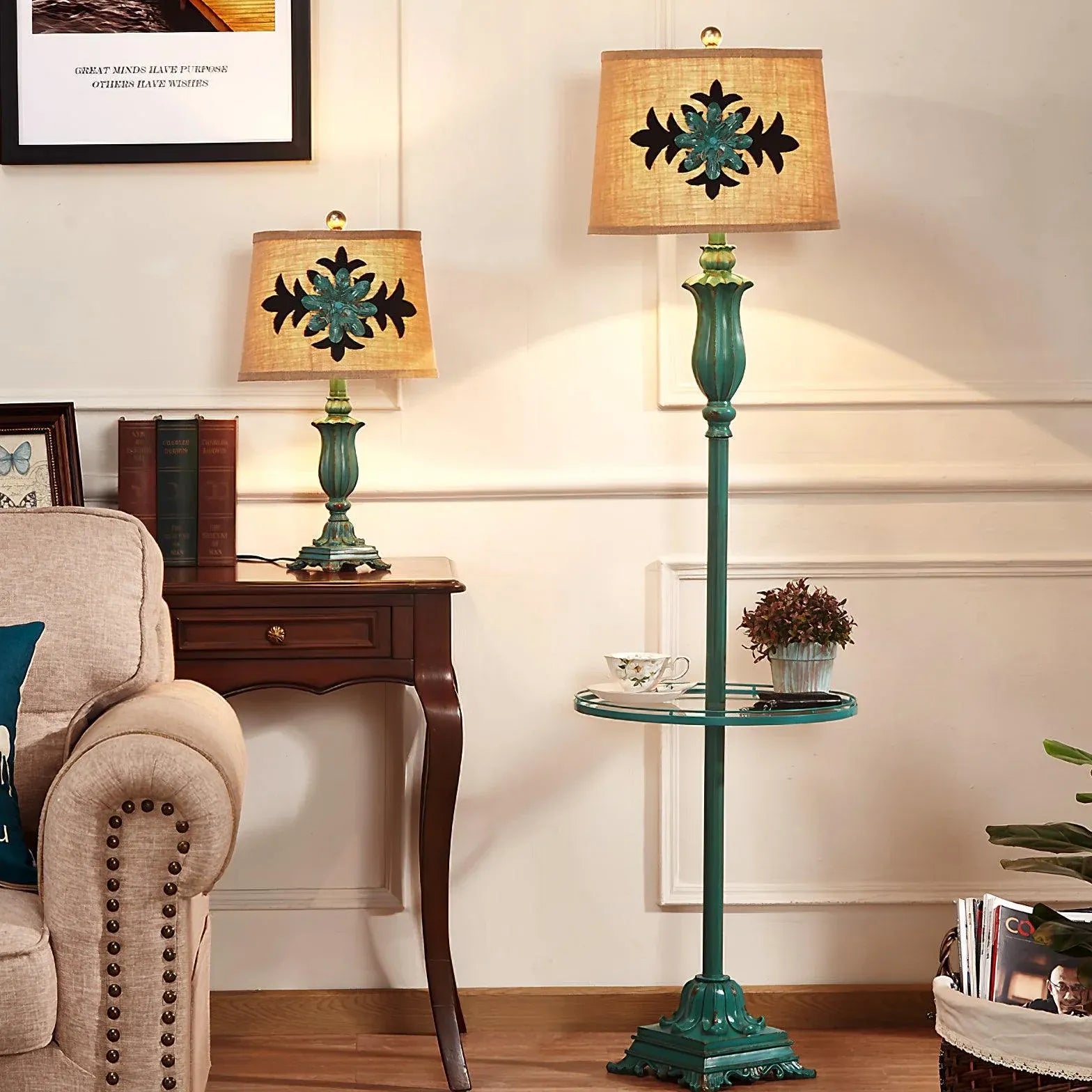 Green Vintage Country Style Floor Lamp