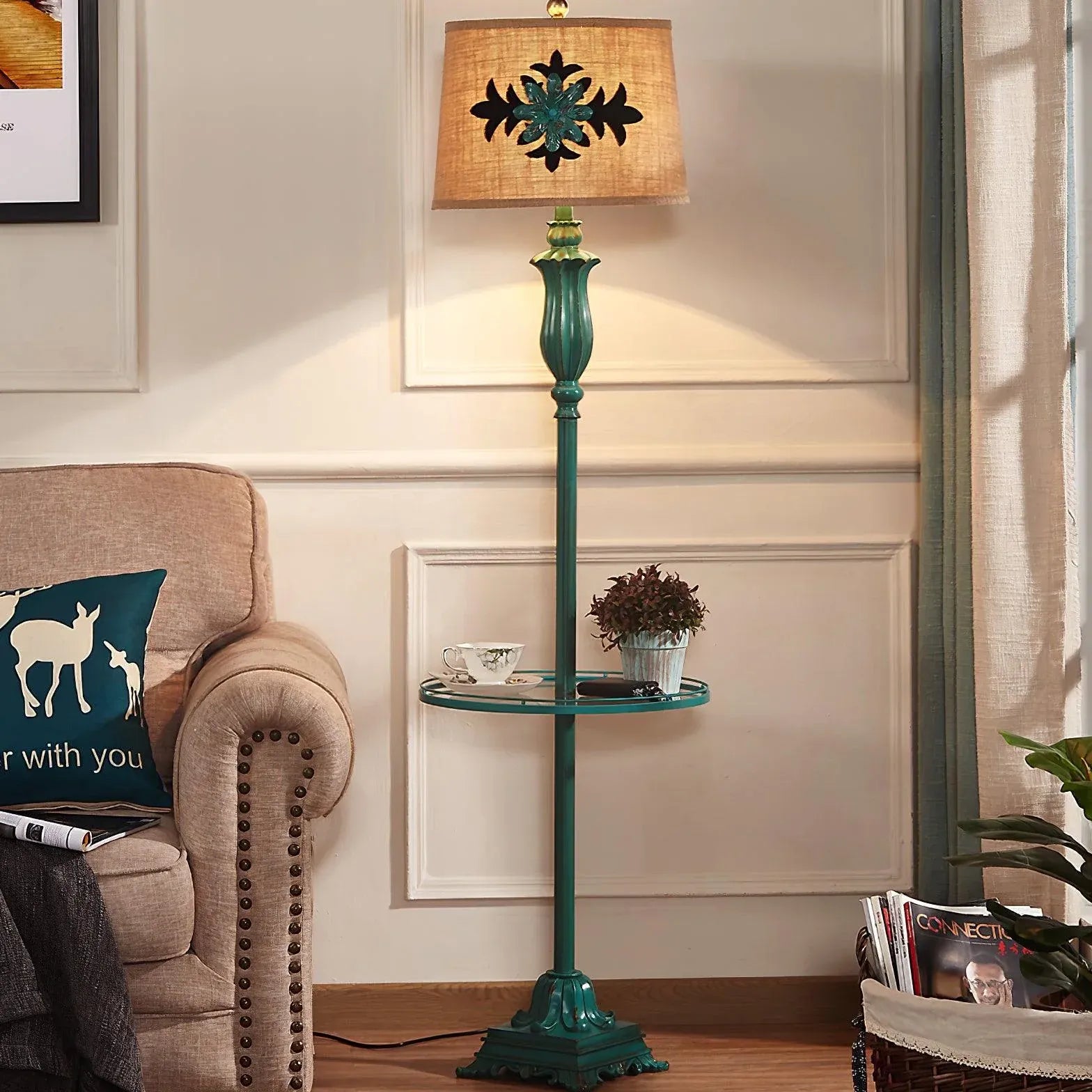 Green Vintage Country Style Floor Lamp