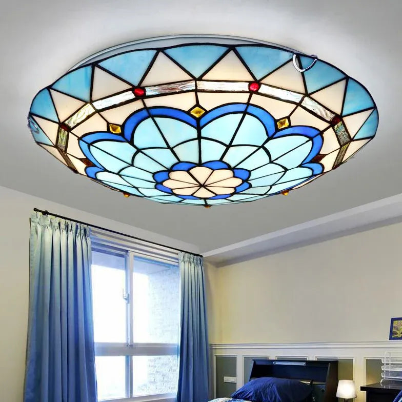 Blue Circular Glass Elegant Ceiling Lamp