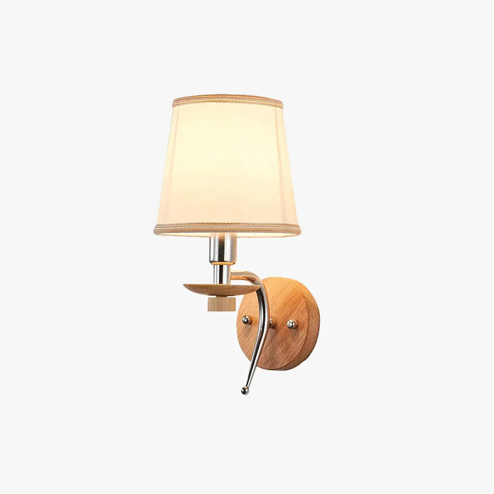 Wooden Base Fabric Shade Modern Wall Lights