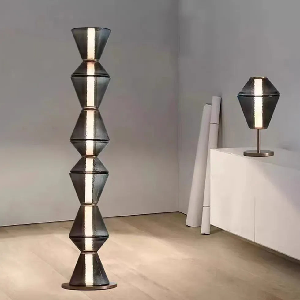 Black Geometric Stacked Floor Lamp