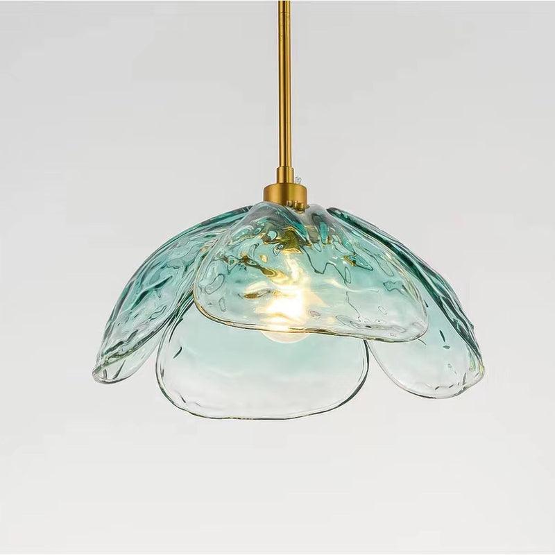 Modern Blue Glass Petal Pendant Light for Bedroom
