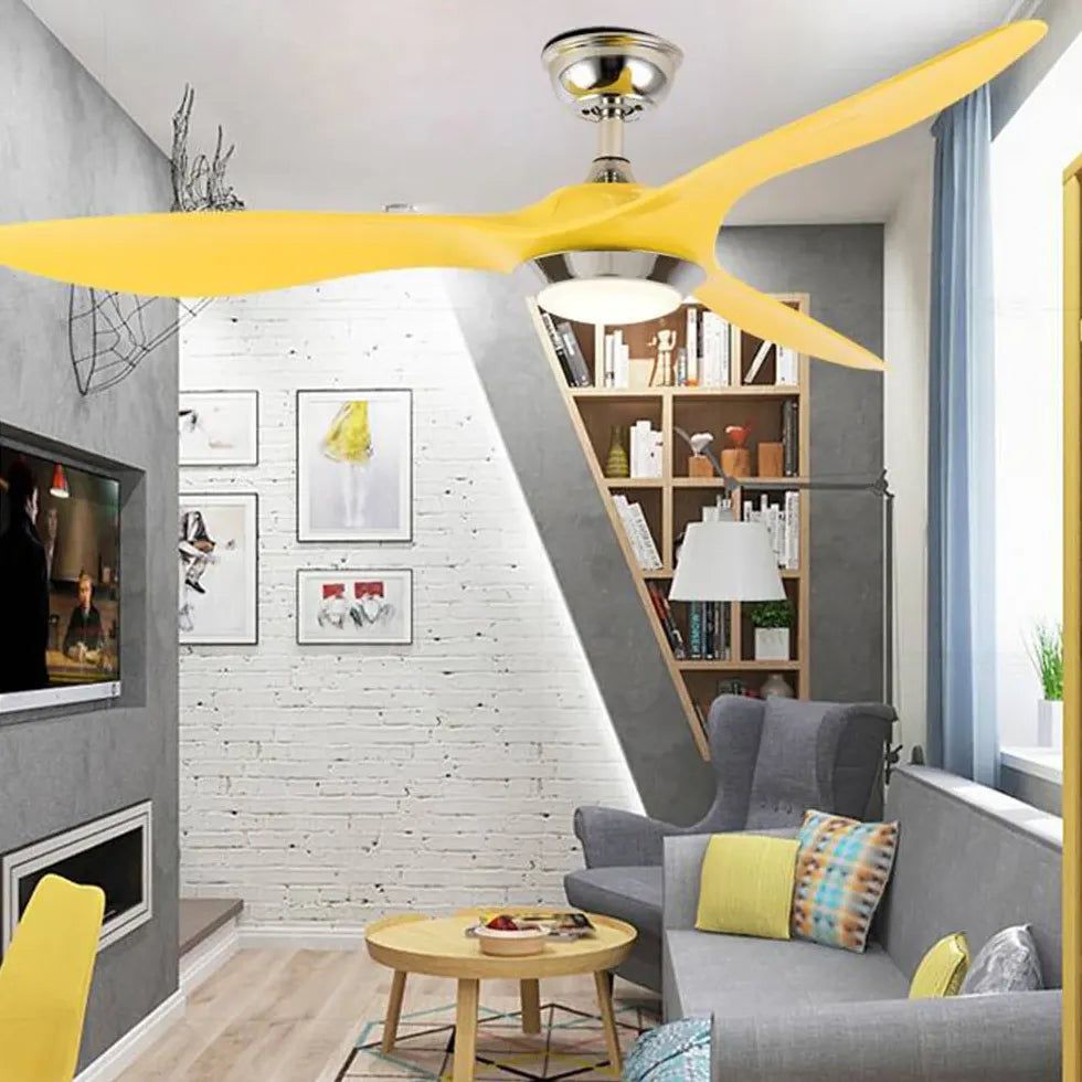 Minimalist Yellow Ceiling Fan with Light