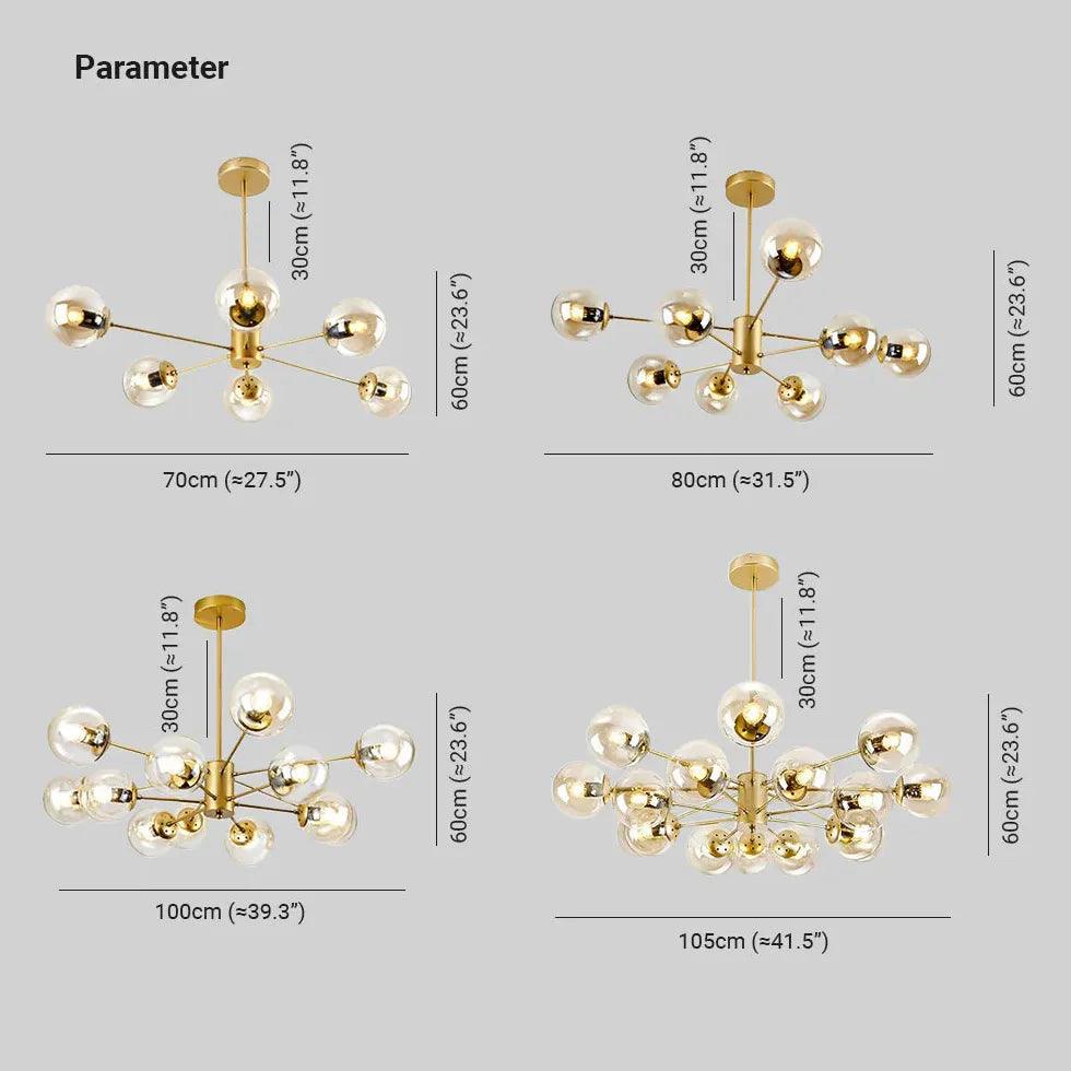 Glass and Gold Chandelier with Simple Iron Design