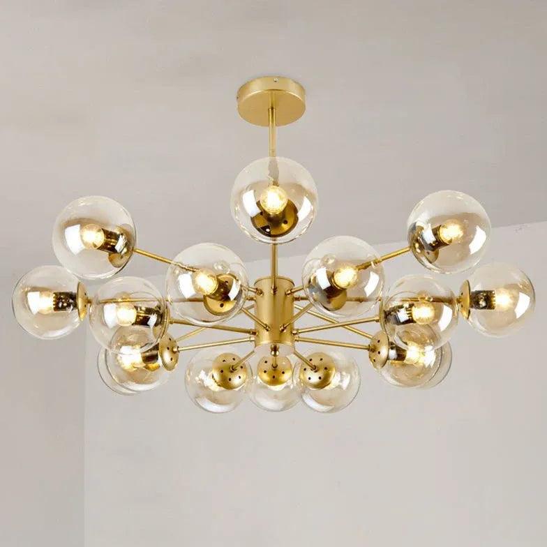 Glass and Gold Chandelier with Simple Iron Design