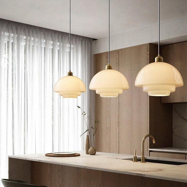 American White Glass Pendant Light for Bedroom