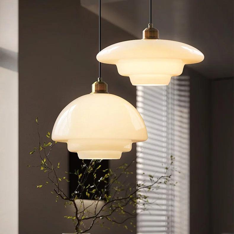 American White Glass Pendant Light for Bedroom