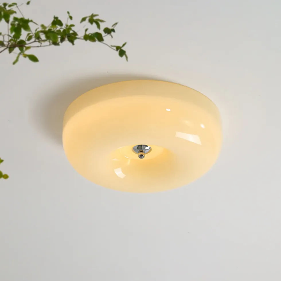 Light Yellow Circular Glass Flush Mount Ceiling Light