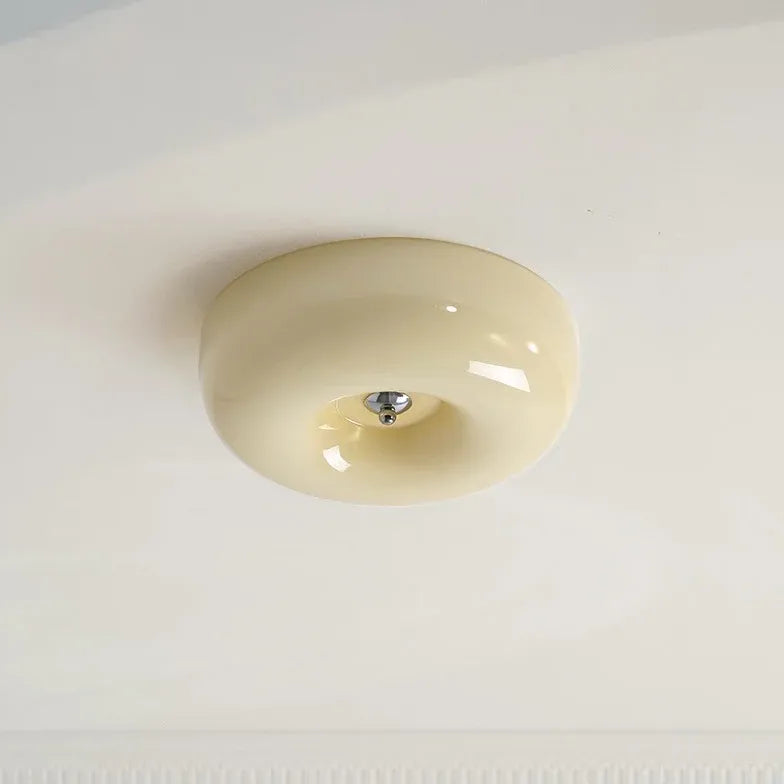 Light Yellow Circular Glass Flush Mount Ceiling Light