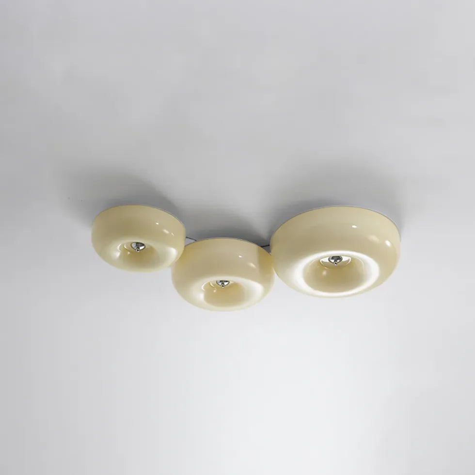 Light Yellow Circular Glass Flush Mount Ceiling Light