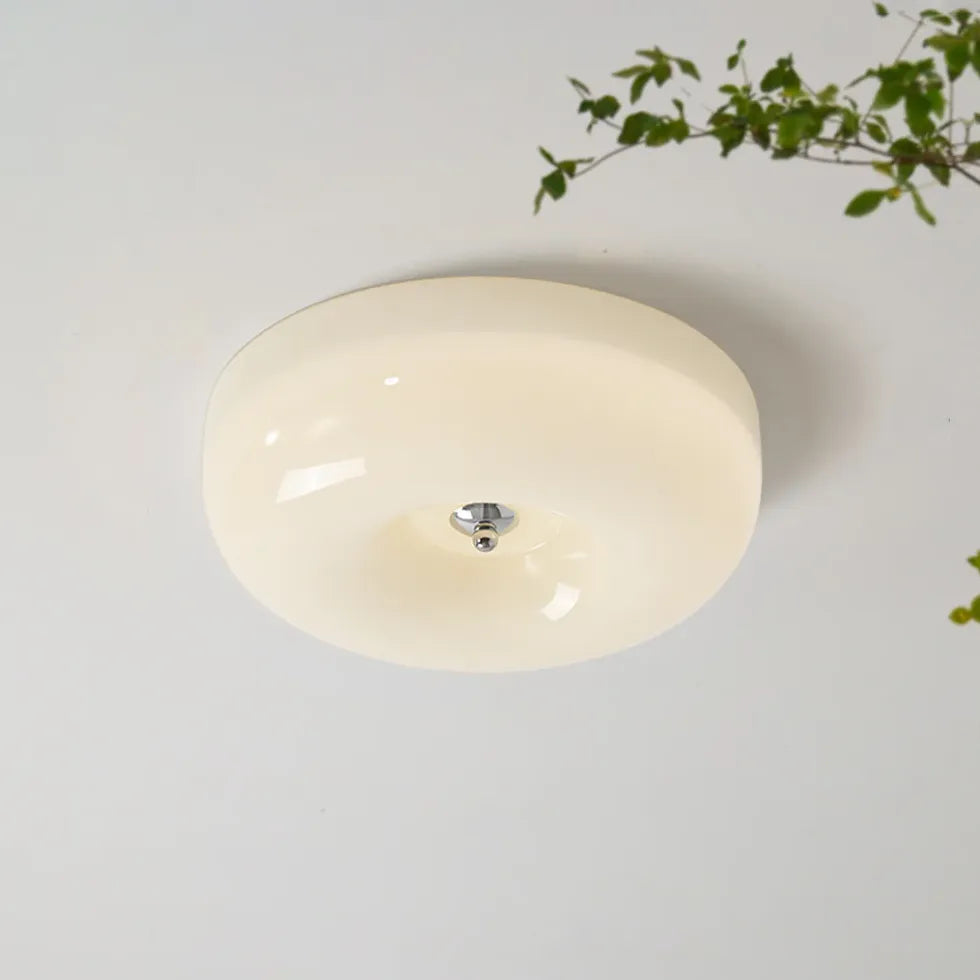 Light Yellow Circular Glass Flush Mount Ceiling Light