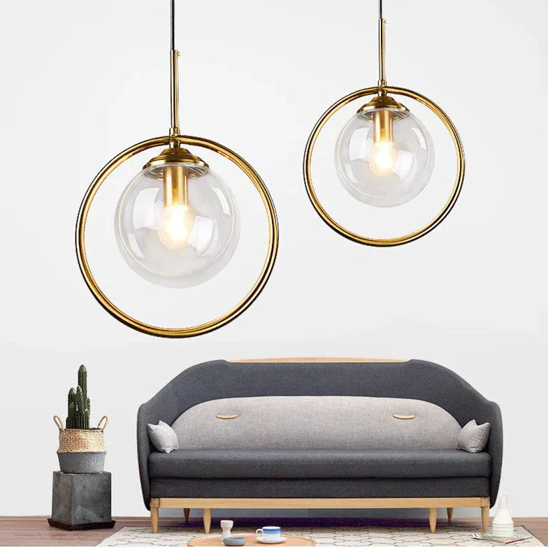 Circular Geometric Design Gold Glass Pendant Light