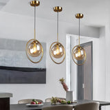 Circular Geometric Design Gold Glass Pendant Light