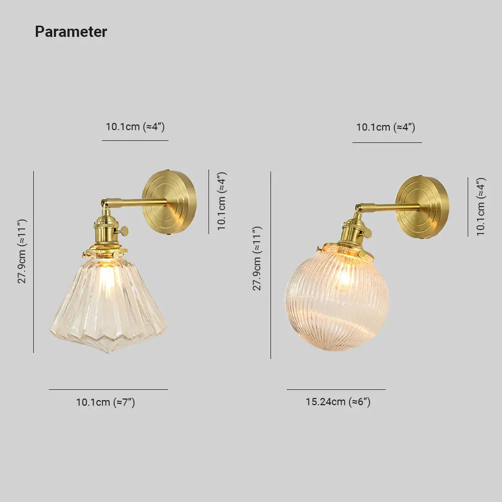 Transparent glass Vintage Gold Wall Lights