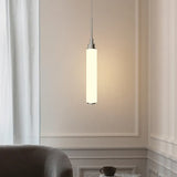 Slender Cylindrical Bedroom White Pendant Light