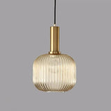 Vertical Striped Vintage Green Glass Pendant Light