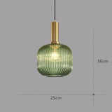 Vertical Striped Vintage Green Glass Pendant Light