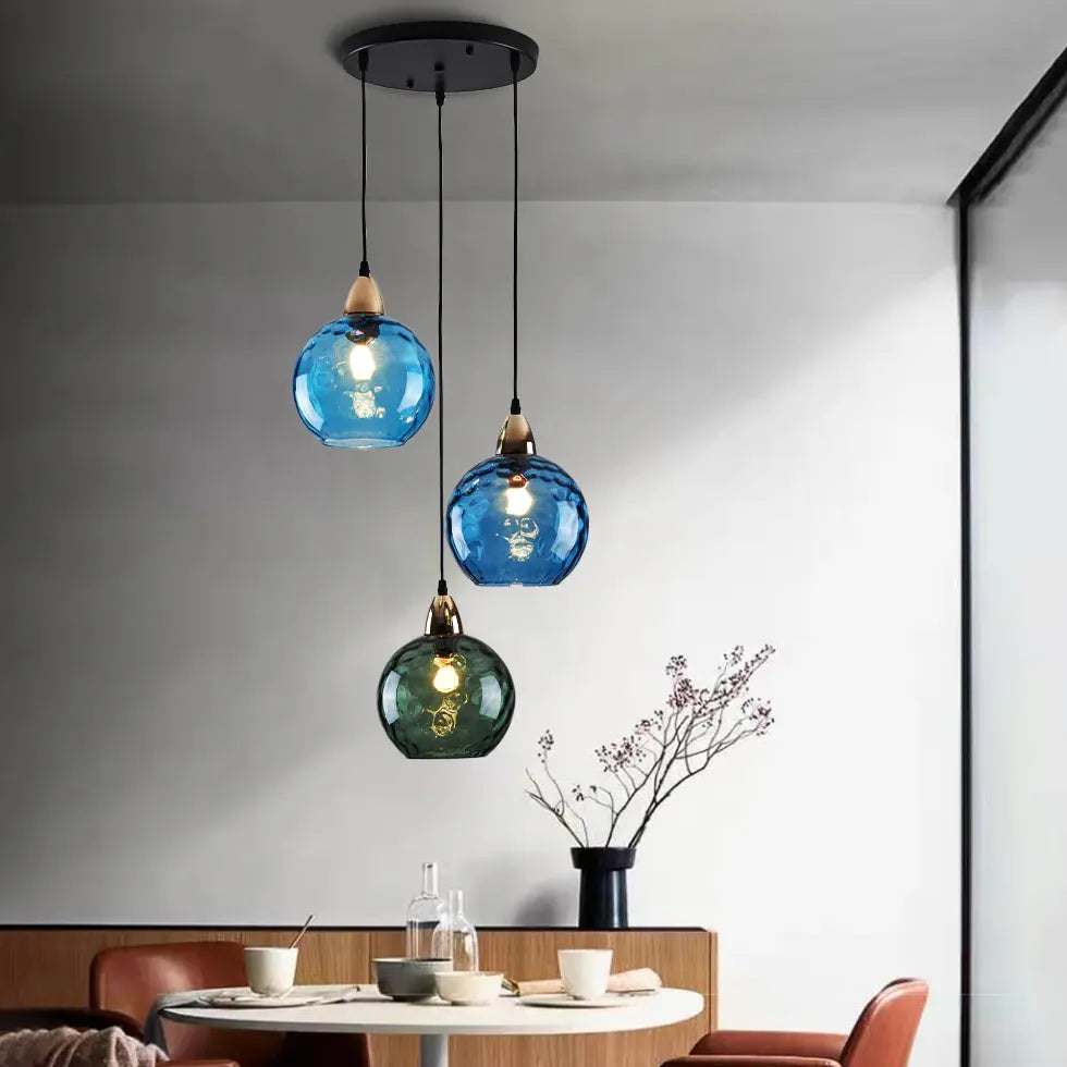 Three-Light Colored Glass Dining Pendant Light