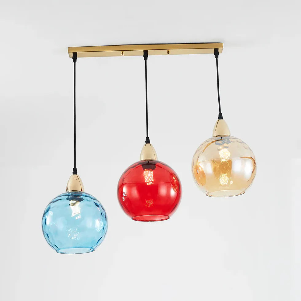 Three-Light Colored Glass Dining Pendant Light