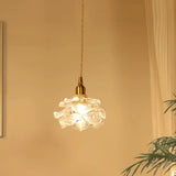 Small Transparent Glass Flower Modern Pendant Light