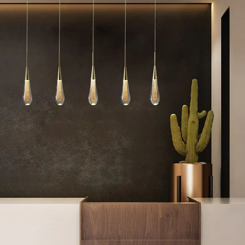 Water Droplet Linearity Gold Kitchen Pendant Light