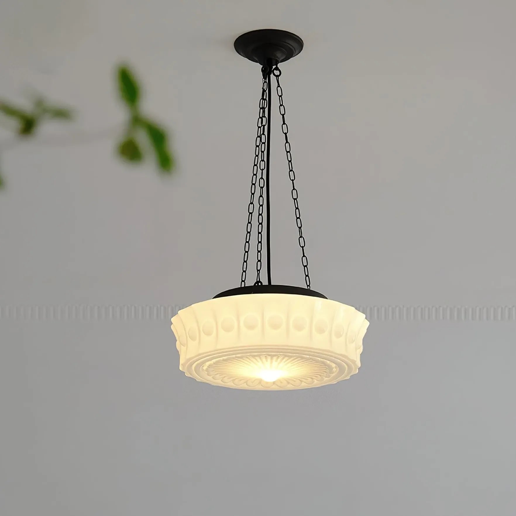 Milky White Round Vintage Glass Pendant Light