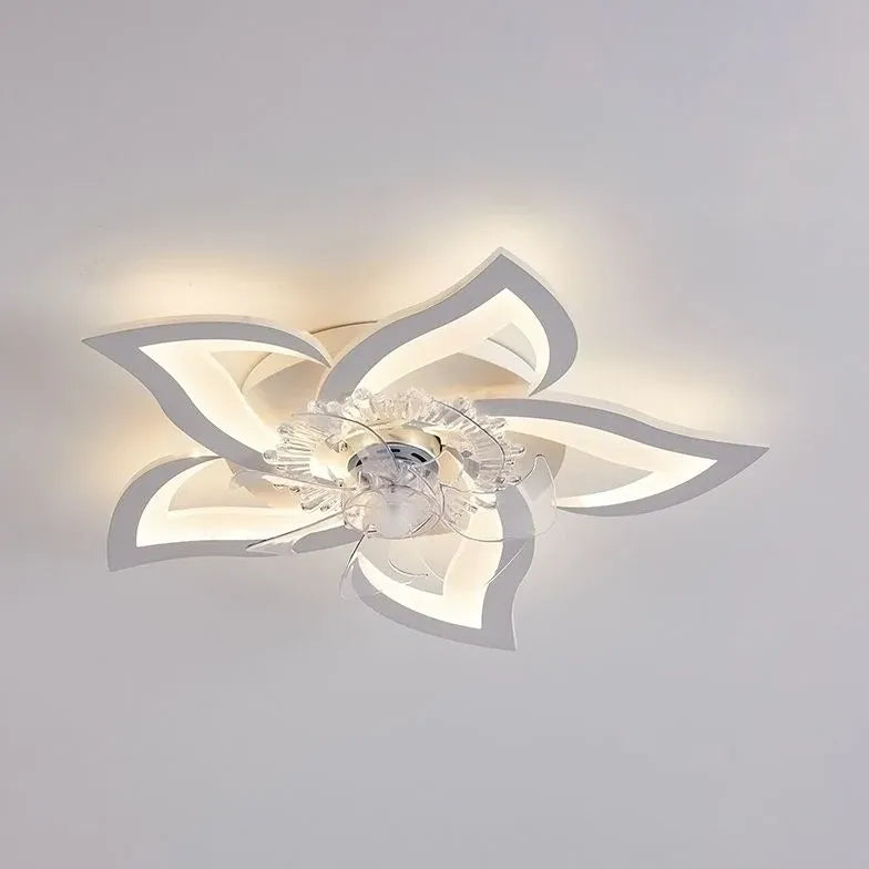 Flower-Shaped White LED Bedroom Ceiling Fan Light