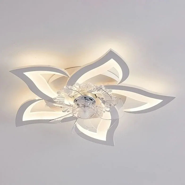 Flower-Shaped White LED Bedroom Ceiling Fan Light