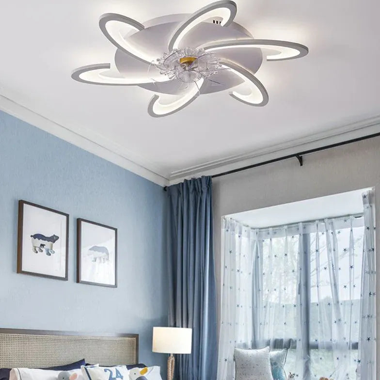 Flower-Shaped White LED Bedroom Ceiling Fan Light