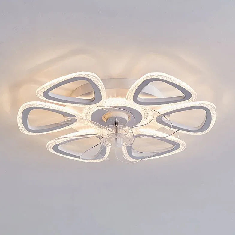 Flower-Shaped White LED Bedroom Ceiling Fan Light