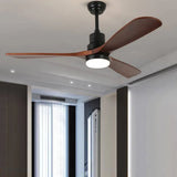 Walnut Wood Blade Black Rod Ceiling Fan Light