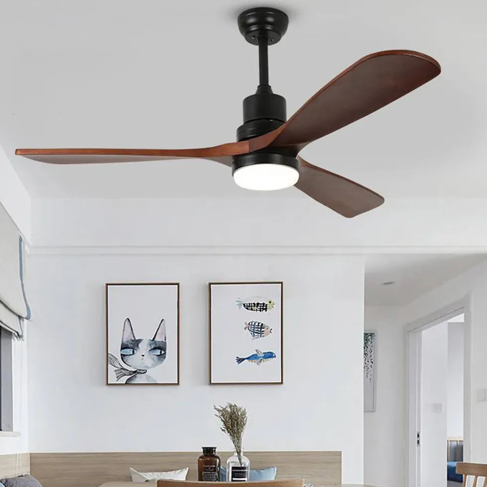 Walnut Wood Blade Black Rod Ceiling Fan Light