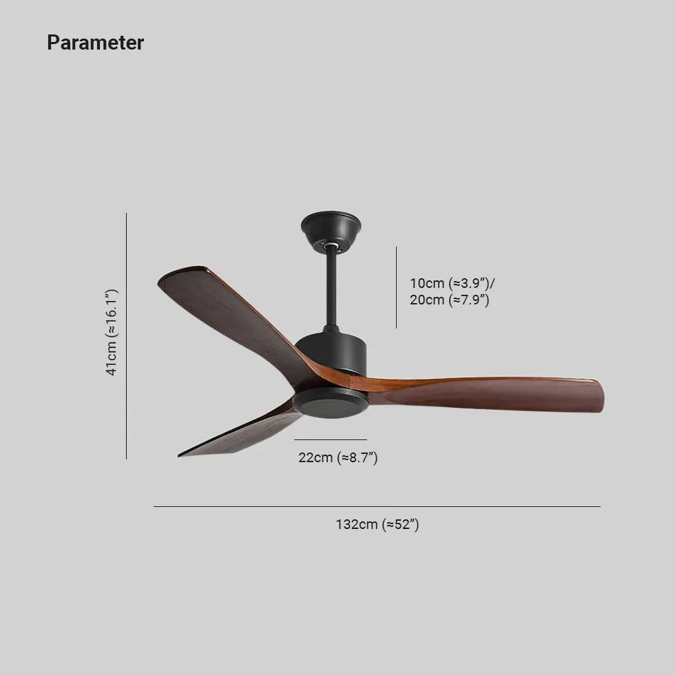 Walnut Wood Blade Black Rod Ceiling Fan Light