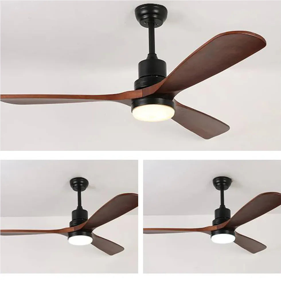 Walnut Wood Blade Black Rod Ceiling Fan Light