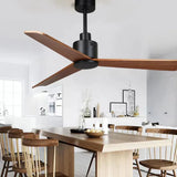 Three-Blade Walnut Color Simple Dining Room Fan Light