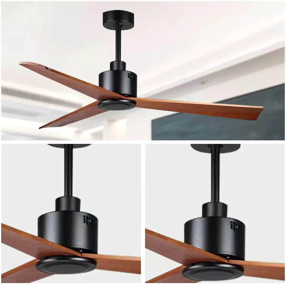 Three-Blade Walnut Color Simple Dining Room Fan Light