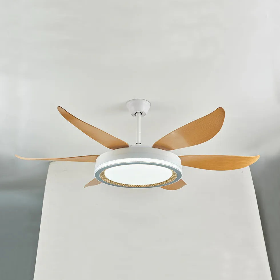 Wood Grain Blades White Body Fan Light