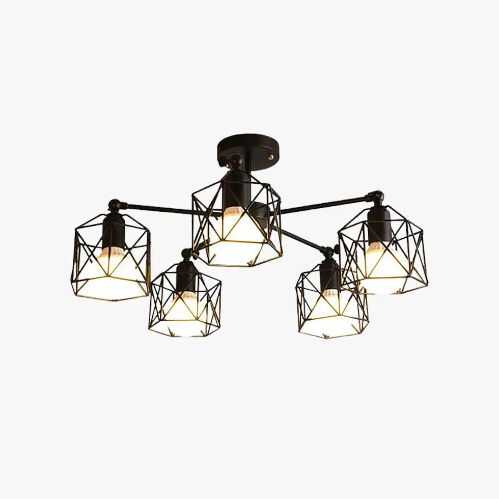 Geometric Metal Frame Black Industrial Pendant Light